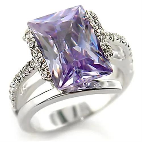 Alamode Rhodium Brass Ring with AAA Grade CZ in Light Amethyst - Alamode