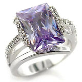 Alamode Rhodium Brass Ring with AAA Grade CZ in Light Amethyst - Alamode