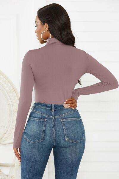 Turtleneck Long Sleeve Bodysuit - Trendsi - Flyclothing LLC