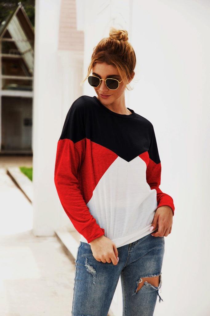 Color Block Round Neck Long Sleeve Top - Trendsi