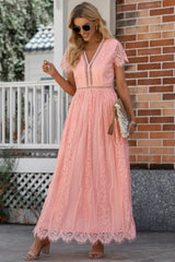 Scalloped Trim Lace Plunge Dress - Trendsi - Flyclothing LLC