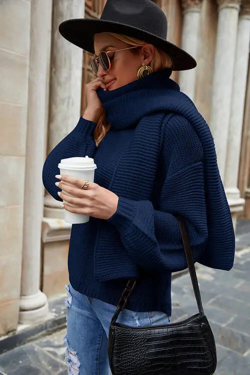 Round Neck Lantern Sleeve Sweater - Trendsi - Flyclothing LLC