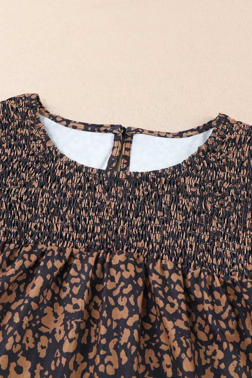 Plus Size Printed Smocked Butterfly Sleeve Blouse - Trendsi - Flyclothing LLC