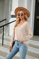 V-Neck Long Sleeve T-Shirt - Trendsi - Flyclothing LLC