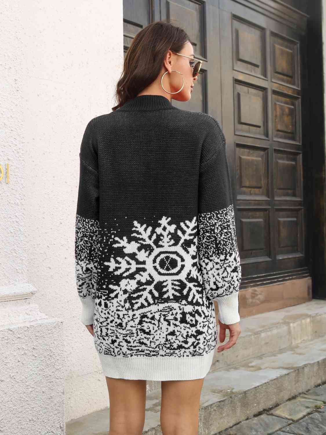 Snowflake Pattern Sweater Dress - Trendsi - Flyclothing LLC