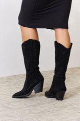 Forever Link Rhinestone Knee High Cowboy Boots - Trendsi