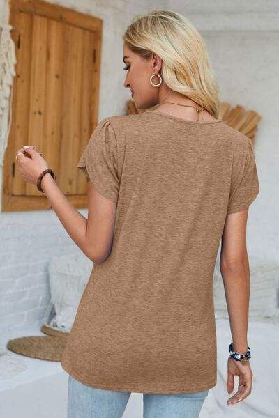 V-Neck Petal Sleeve T-Shirt - Trendsi - Flyclothing LLC