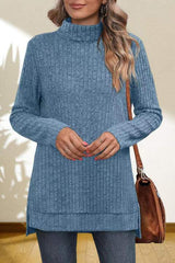 Turtleneck High Low Top - Trendsi - Flyclothing LLC