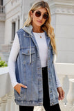 Drawstring Hooded Sleeveless Denim Top with Pockets - Trendsi