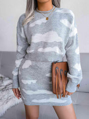 Cloud Sweater and Knit Skirt Set - Trendsi