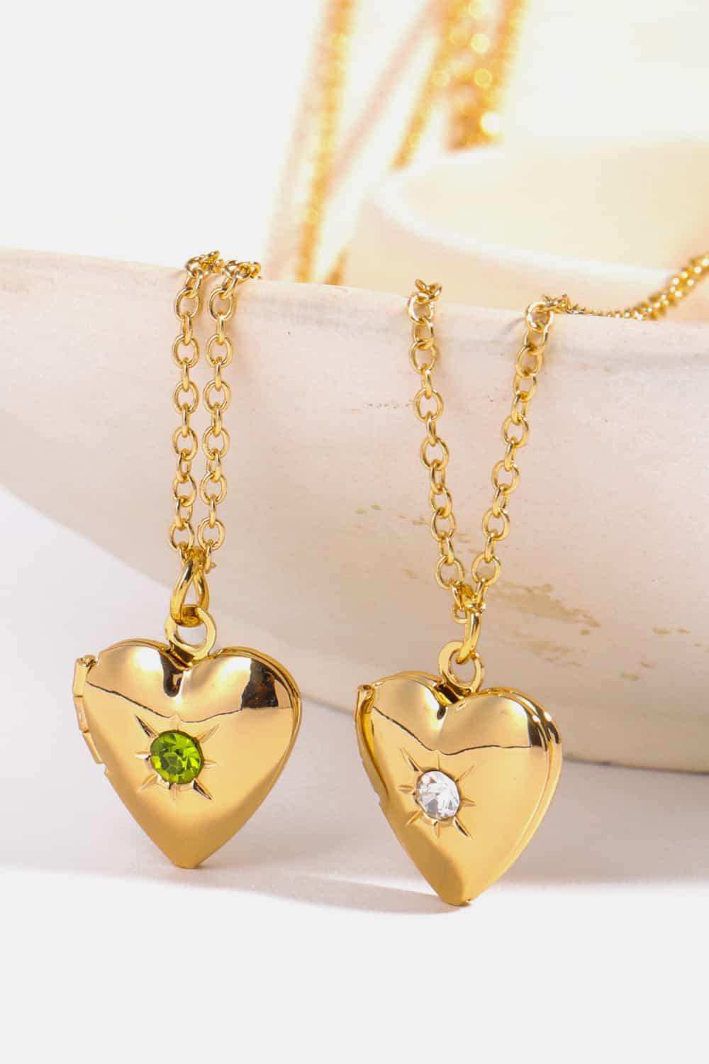 Zircon Heart Shape 14K Gold-Plated Pendant Necklace - Trendsi - Flyclothing LLC