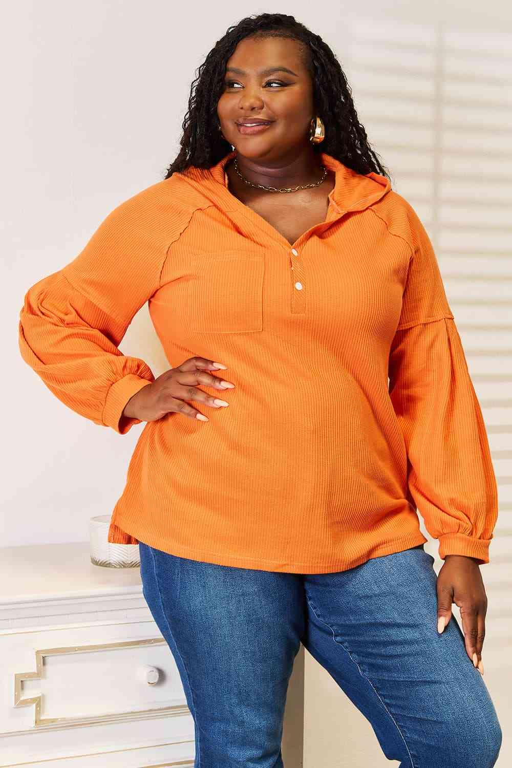 Basic Bae Side Slit Buttoned Waffle Knit Hoodie - Trendsi - Flyclothing LLC