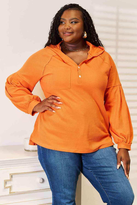 Basic Bae Side Slit Buttoned Waffle Knit Hoodie - Trendsi - Flyclothing LLC