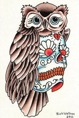 Owl sugar skull 12x18 Print - Lowbrow Art Company