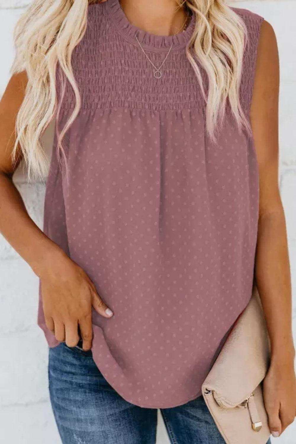 Smocked Tie Back Frill Trim Tank - Trendsi - Flyclothing LLC