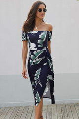 Printed Off-Shoulder Split Dress - Trendsi - Flyclothing LLC