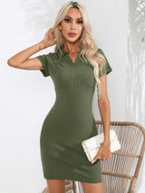 Johnny Collar Short Sleeve Bodycon Dress - Trendsi - Flyclothing LLC