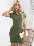 Johnny Collar Short Sleeve Bodycon Dress - Trendsi - Flyclothing LLC