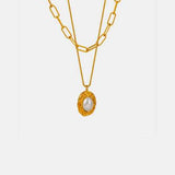 Inlaid Pearl Double-Layered Titanium Steel Necklace - Trendsi - Flyclothing LLC