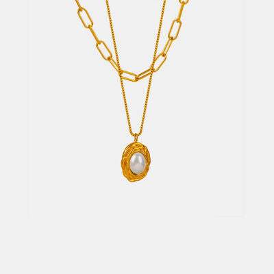 Inlaid Pearl Double-Layered Titanium Steel Necklace - Trendsi - Flyclothing LLC