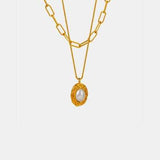 Inlaid Pearl Double-Layered Titanium Steel Necklace - Trendsi - Flyclothing LLC