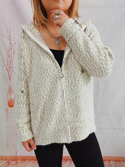 Zip Up Drawstring Long Sleeve Hooded Sweater - Flyclothing LLC