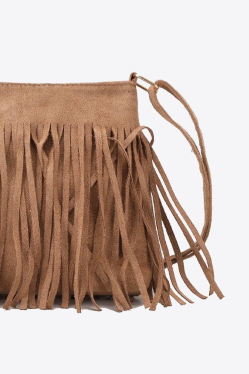 PU Leather Crossbody Bag with Fringe - Trendsi