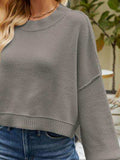 Round Neck Lantern Sleeve Sweater - Trendsi - Flyclothing LLC