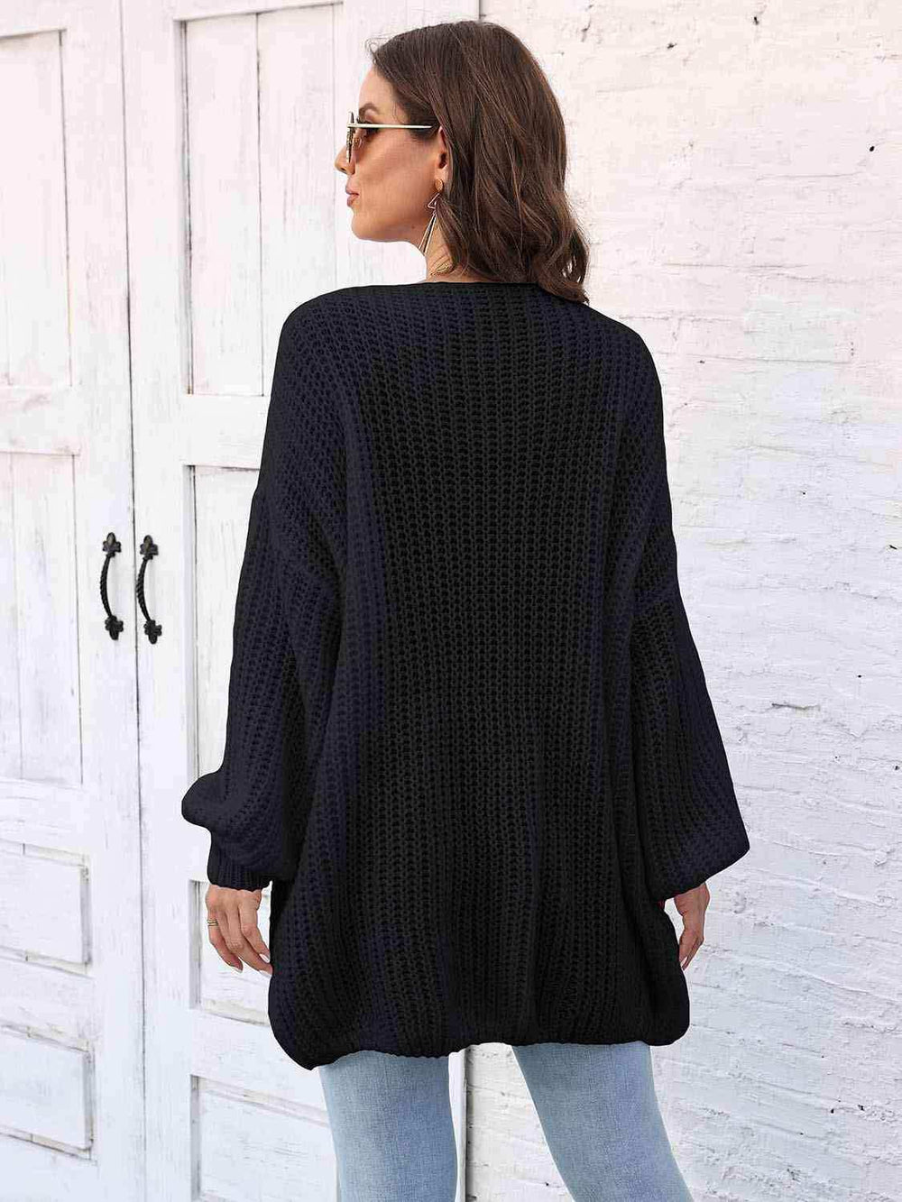 Open Front Dropped Shoulder Longline Cardigan - Trendsi - Flyclothing LLC
