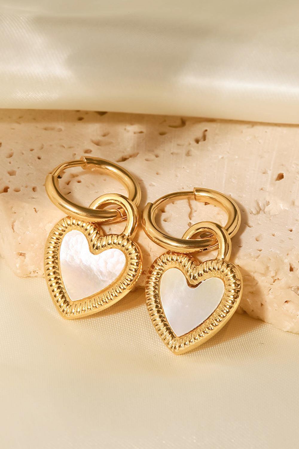 Inlaid Shell Heart Drop Earrings - Trendsi