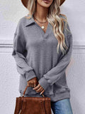 Collared Neck Dropped Shoulder Sweatshirt - Trendsi - Flyclothing LLC
