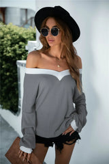 Off-Shoulder Waffle-knit Dropped Shoulder Blouse - Trendsi - Flyclothing LLC