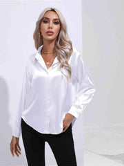 Collared Neck Buttoned Long Sleeve Shirt - Trendsi
