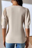 Round Neck Puff Sleeve Knit Top - Trendsi - Flyclothing LLC