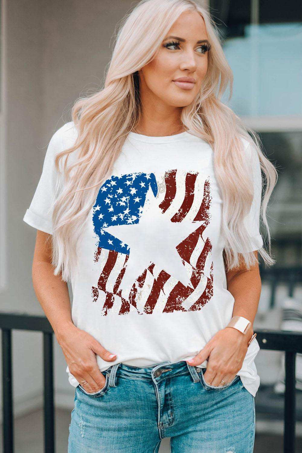 US Flag Graphic Round Neck Tee - Trendsi - Flyclothing LLC