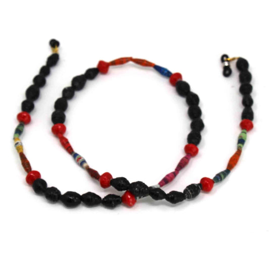 Face Mask/Eyeglass Paper Bead Chain, Black and Red - Creative Alternatives