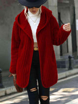 Open Front Ribbed Hooded Coat - Trendsi - Flyclothing LLC