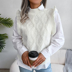 Ruffle Shoulder Ribbed Trim Sweater Vest - Trendsi