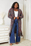 Double Take Full Size Multicolored Open Front Fringe Hem Cardigan - Trendsi