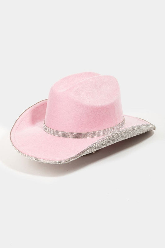 Fame Pave Rhinestone Trim Faux Suede Hat - Trendsi