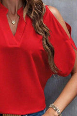 Notched Cold Shoulder Blouse - Trendsi - Flyclothing LLC