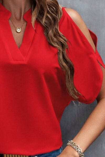 Notched Cold Shoulder Blouse - Trendsi - Flyclothing LLC