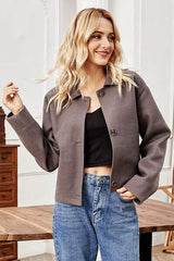 Button Up Collared Neck Jacket - Trendsi - Flyclothing LLC