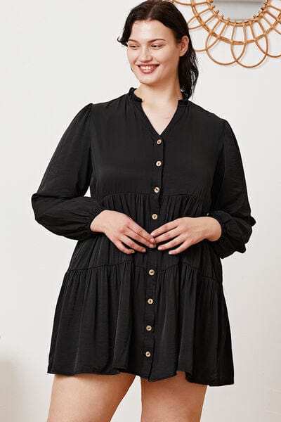 Ruffled Button Up Long Sleeve Tiered Shirt - Trendsi - Flyclothing LLC