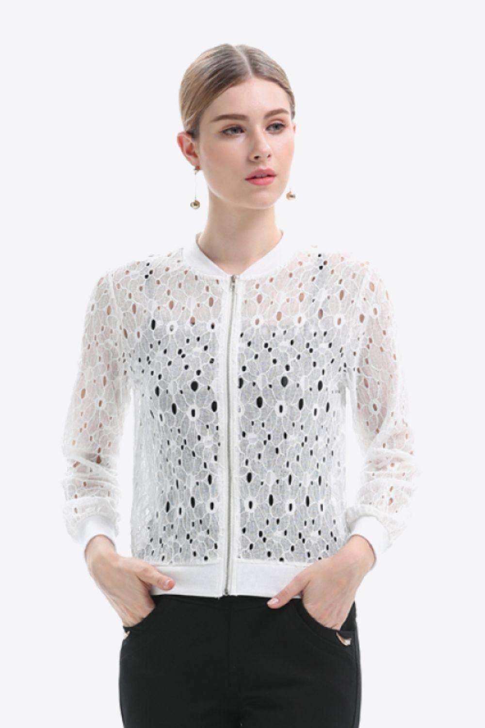 Openwork Zip Up Jacket - Trendsi - Flyclothing LLC
