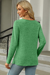 Slit Decorative Button Square Neck T-Shirt - Trendsi - Flyclothing LLC