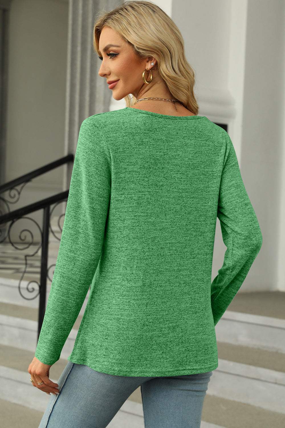 Slit Decorative Button Square Neck T-Shirt - Trendsi - Flyclothing LLC