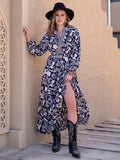 Printed Notched Neck Maxi Dress - Trendsi