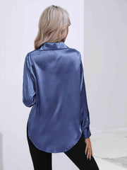 Collared Neck Buttoned Long Sleeve Shirt - Trendsi