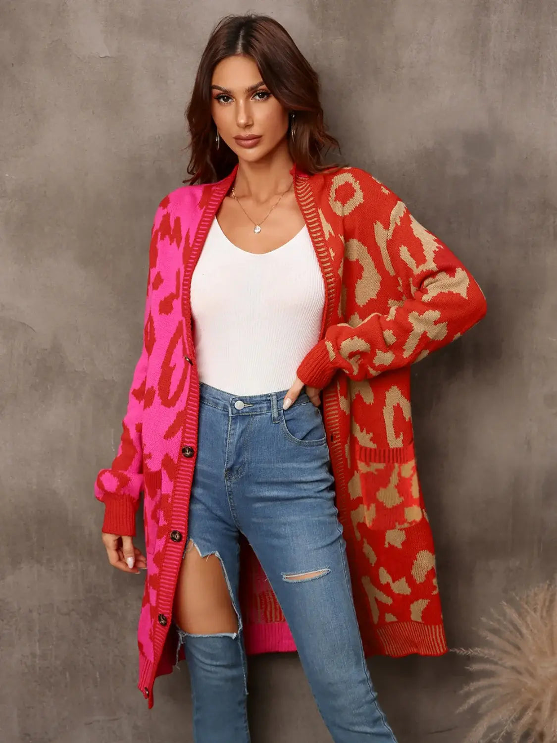 Leopard Button Down Longline Cardigan - Trendsi - Flyclothing LLC
